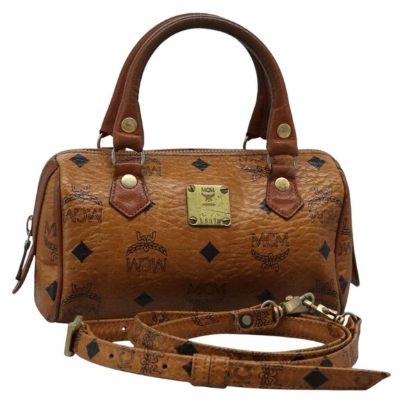 MCM Logogram Vicetos Hand Bag PVC Leather 2way Brown Gold Auth BA1440 - Picture 1 of 16